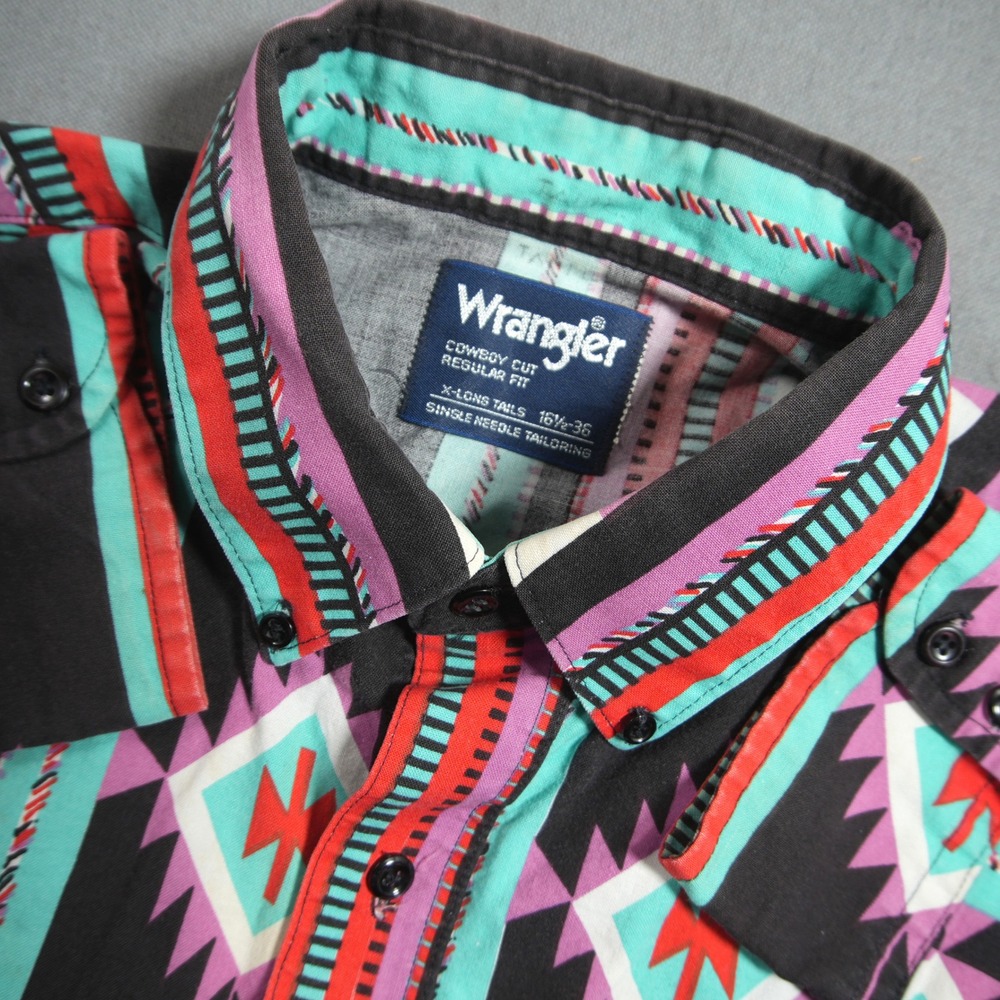 Vintage USA Wrangler Brushpopper Cowboy Rodeo Geometric Southwestern Men Fit XL